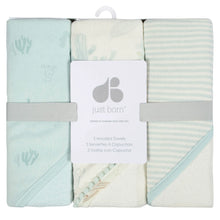 Load image into Gallery viewer, Just Born 3-Pack Baby Boys Desert Cactus Hooded Towels