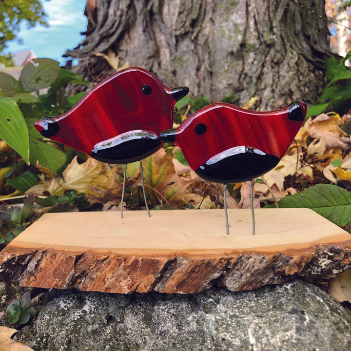 Red/Black Double Birds On Wood