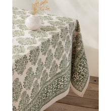 Load image into Gallery viewer, Viridian Block Print Tablecloth - 60 x 84 inch