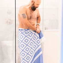 Load image into Gallery viewer, Geo Blue Turkish Body Towel