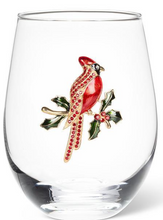Load image into Gallery viewer, Stemless Wine Glass with Jewel Cardinal