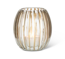 Load image into Gallery viewer, Small Ribbed Candle Holder with Gold Stripes