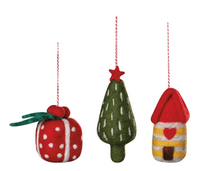 Load image into Gallery viewer, Yuletide Felt Christmas Tree Ornaments - 3 Assorted Styles