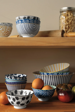 Load image into Gallery viewer, Blue Red Dash Stamped Bowl 3.5 Inch