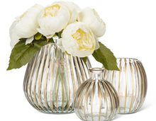 Load image into Gallery viewer, Small Ribbed Candle Holder with Gold Stripes