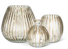 Load image into Gallery viewer, Small Ribbed Candle Holder with Gold Stripes