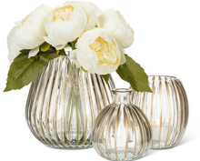 Load image into Gallery viewer, Medium Ribbed Wide Bottom Vase with Gold Stripes