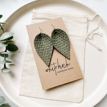 Load image into Gallery viewer, Olive Green Textured Suede Leather Leaf Earrings