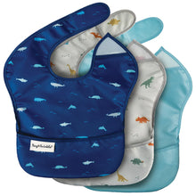 Load image into Gallery viewer, Mess-Proof Easy Bib 3PK - Ocean Life/Dino/Slate