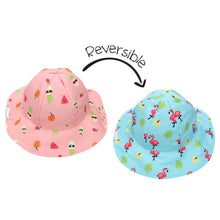 Load image into Gallery viewer, Kids/Baby UPF50+ Patterned Sun Hat - Flamingo/Fruit