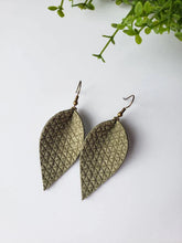 Load image into Gallery viewer, Olive Green Textured Suede Leather Leaf Earrings
