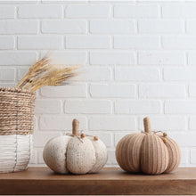 Load image into Gallery viewer, Tan Knitted Shaped Pumpkin Cushion
