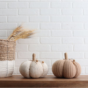 Tan Knitted Shaped Pumpkin Cushion