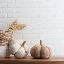 Load image into Gallery viewer, Tan Knitted Shaped Pumpkin Cushion
