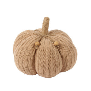 Tan Knitted Shaped Pumpkin Cushion