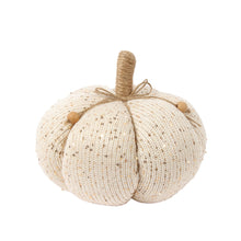 Load image into Gallery viewer, Cream Knitted Shimmer Shaped Pumpkin Cushion
