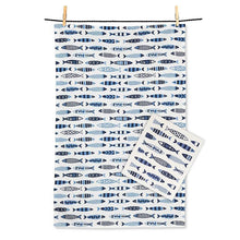 Load image into Gallery viewer, Swimming Fish Dishcloth &amp; Kitchen Towel Set
