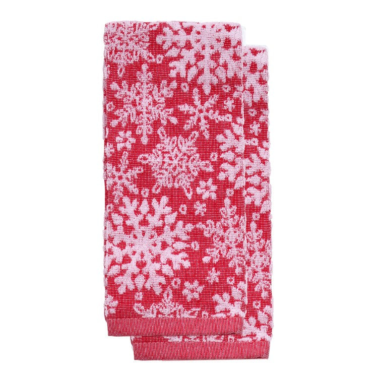 Red Snowflake Sculpted Terry Towel - Set Of 2