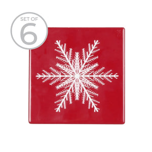 Merry Snowflake Ceramic Coaster - Set of 6