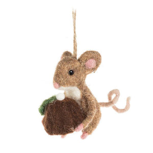 Mouse with Christmas Pudding Ornament