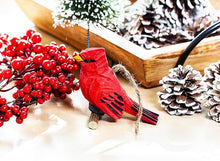 Load image into Gallery viewer, Carved Cardinal on Branch Ornament

