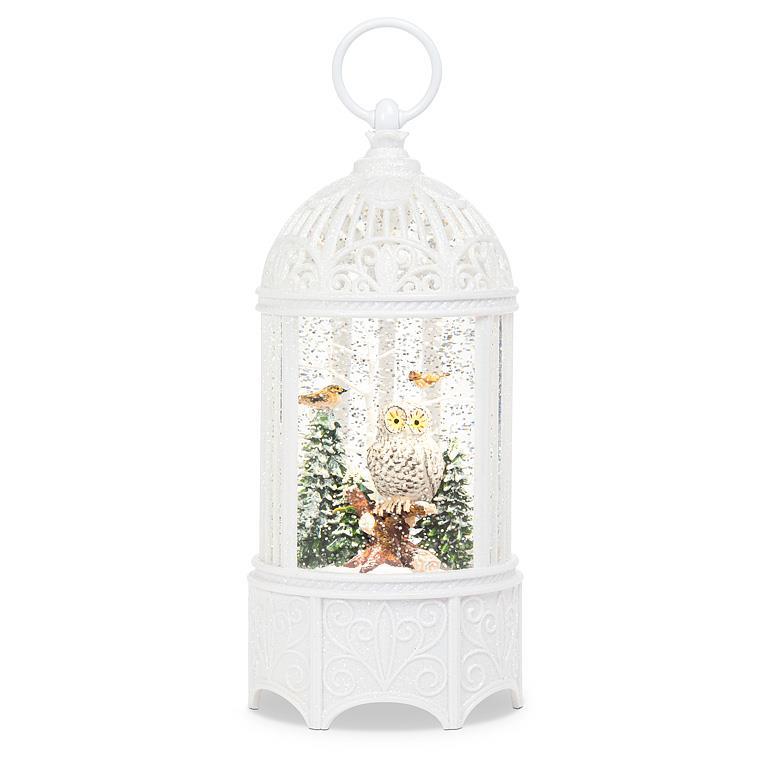 Owl & Birds in Cage Glitter LED Lantern