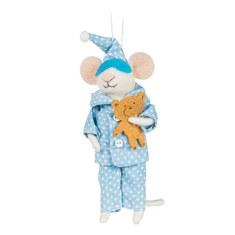Pajama Mouse with Teddy Ornament
