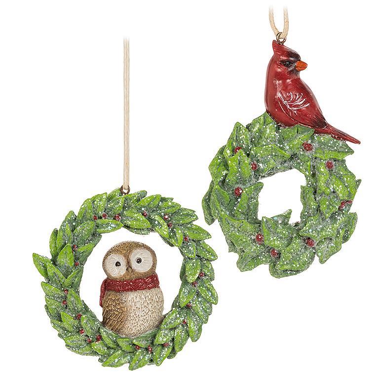 Birds in Wreath Ornament - Assorted