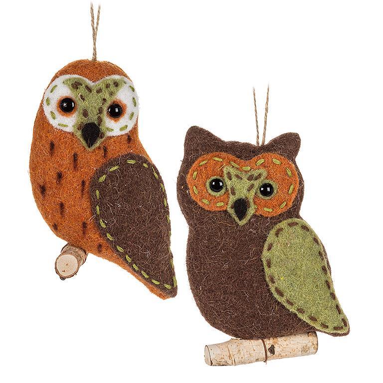 Fall Owl on Twig Ornament - Assorted
