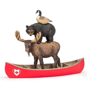 Stacked Winter Animals in Canoe