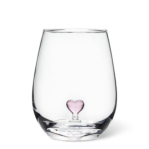 Pink Heart Stemless Wine Glass