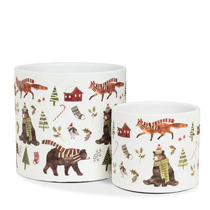 Small Woodland Animals Christmas Planter