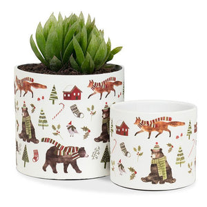 Small Woodland Animals Christmas Planter