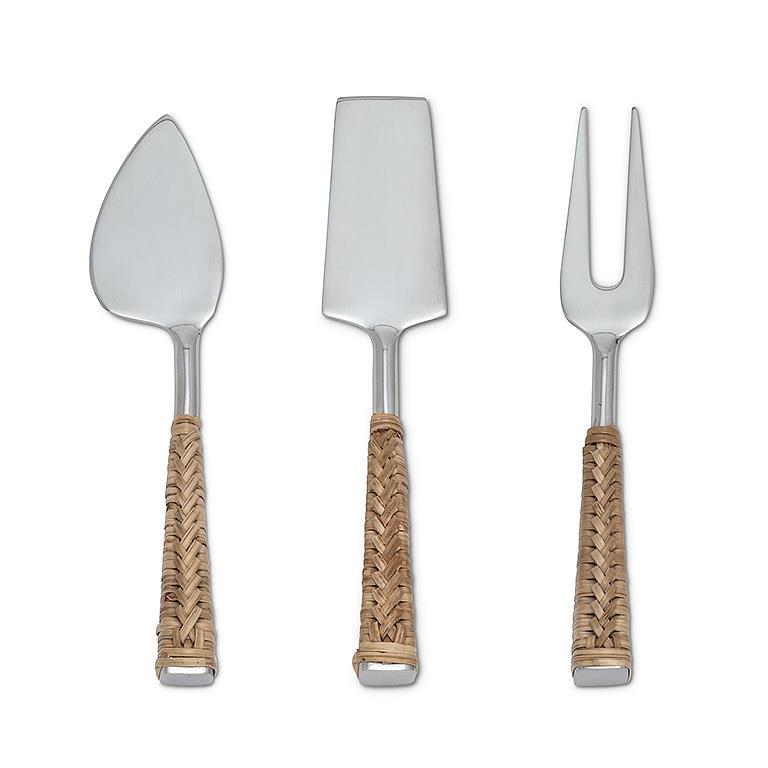 Set/3 Rattan Handle Cheese Knives