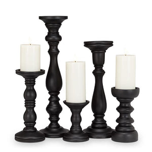 Large Black Turned Pillar Holder
