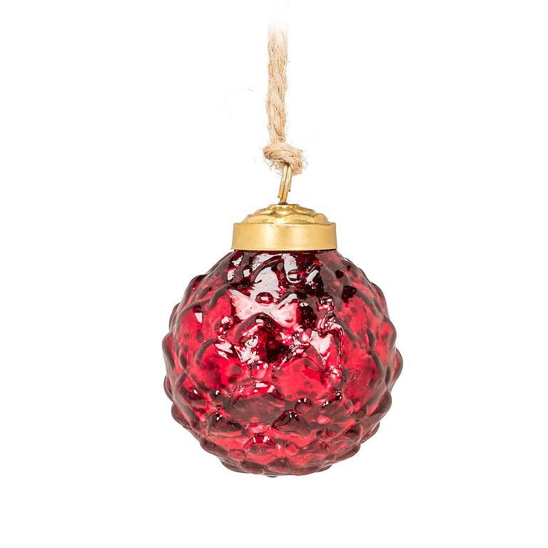 Red Embossed Ball Glass Ornament