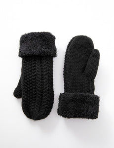 Black Knit Fleeced Mittens