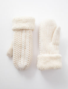 White Knit Fleeced Mittens