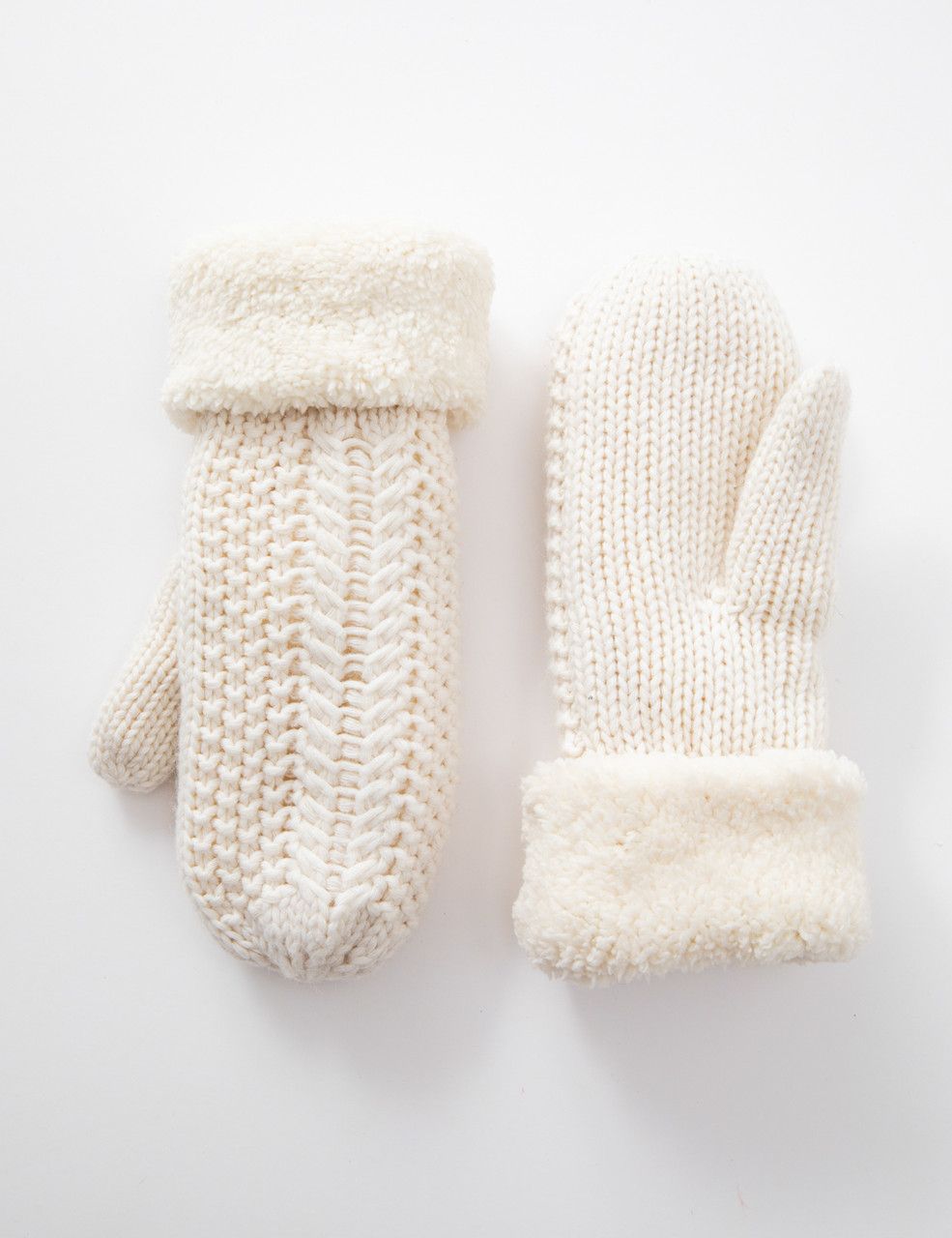 White Knit Fleeced Mittens