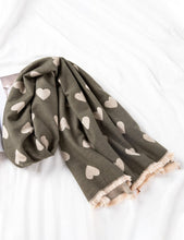 Load image into Gallery viewer, Olive Pretty Hearts Scarf
