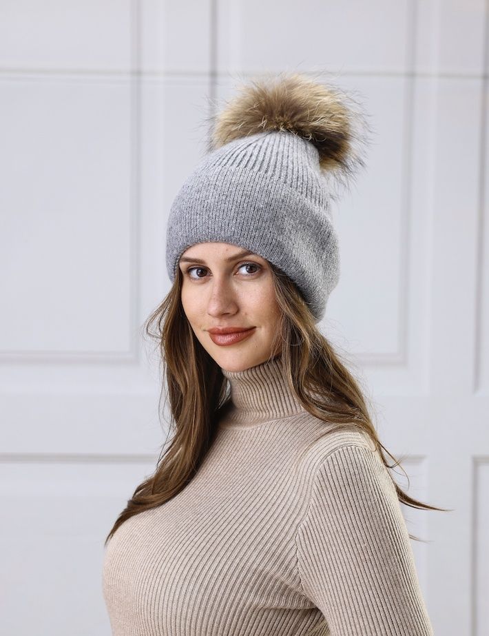 Grey Crystal Pom Hat