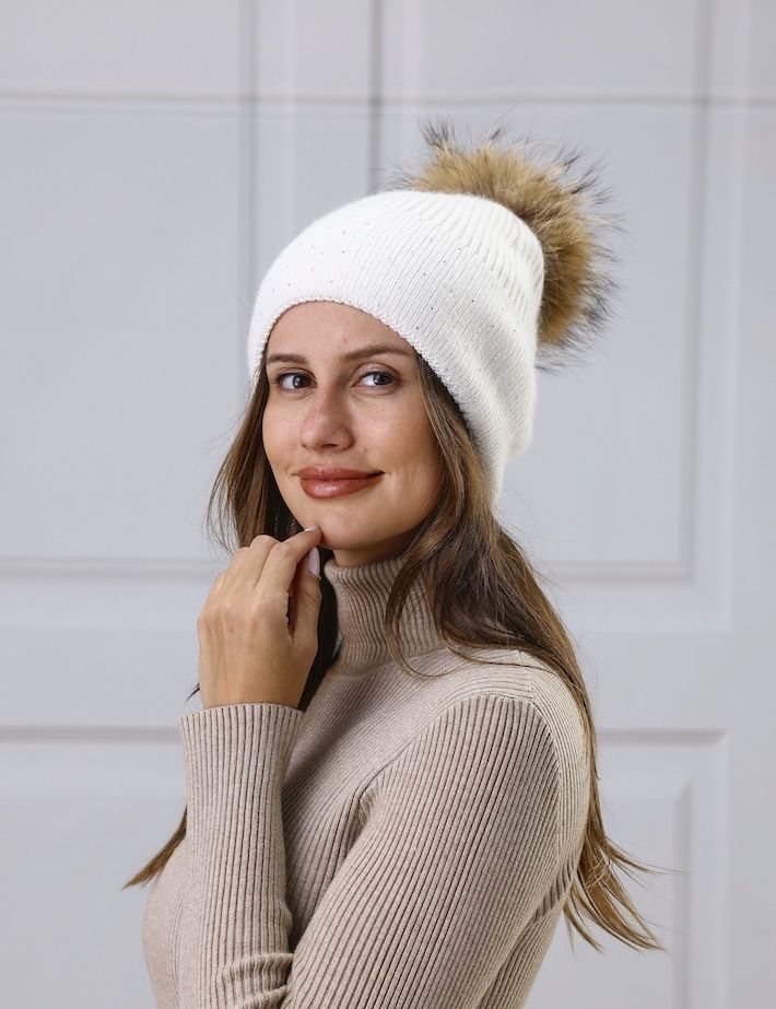 White Crystal Pom Hat