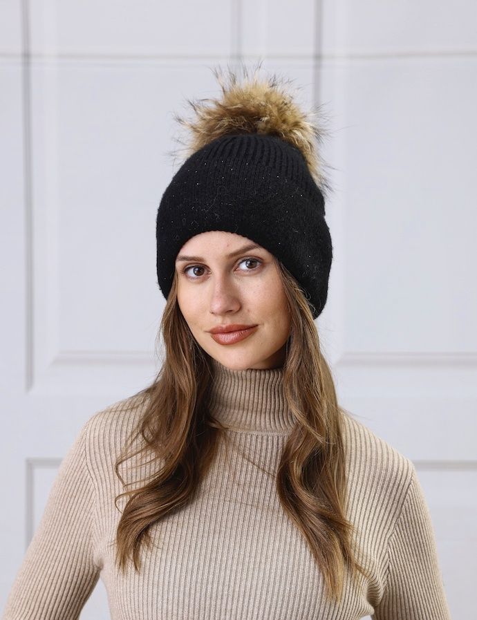 Black Crystal Pom Hat