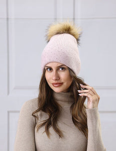 Pink Crystal Pom Hat