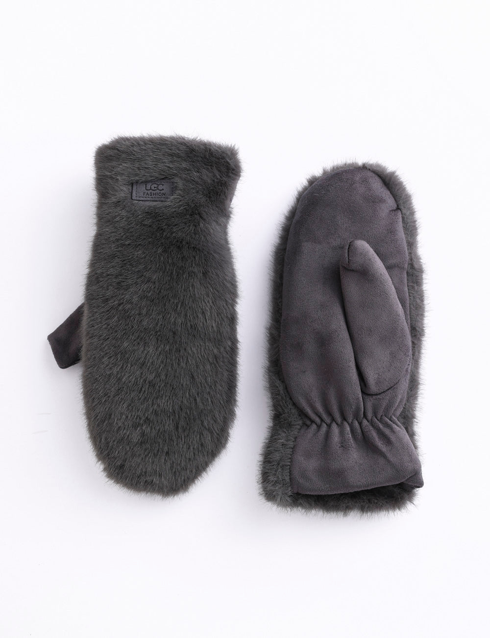 Dark Grey Faux Fur Mittens