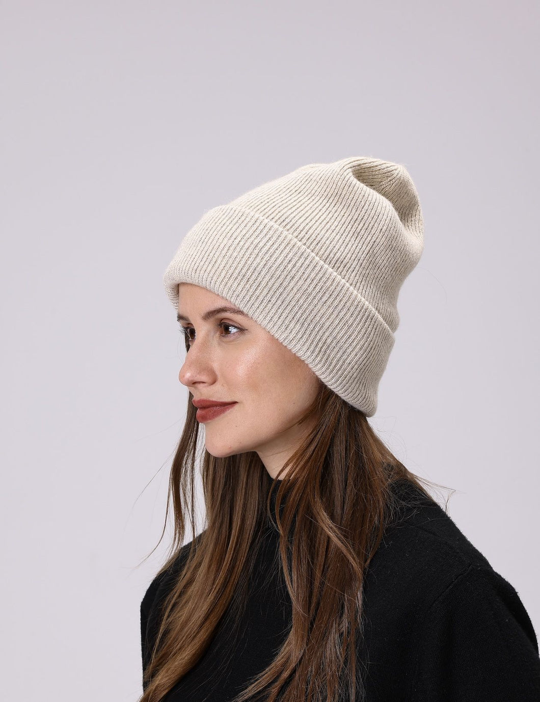 Cream Angora Ribbed Beanie