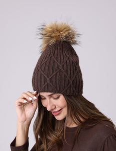 Chocolate Sienna Cashmere Pompom Hat