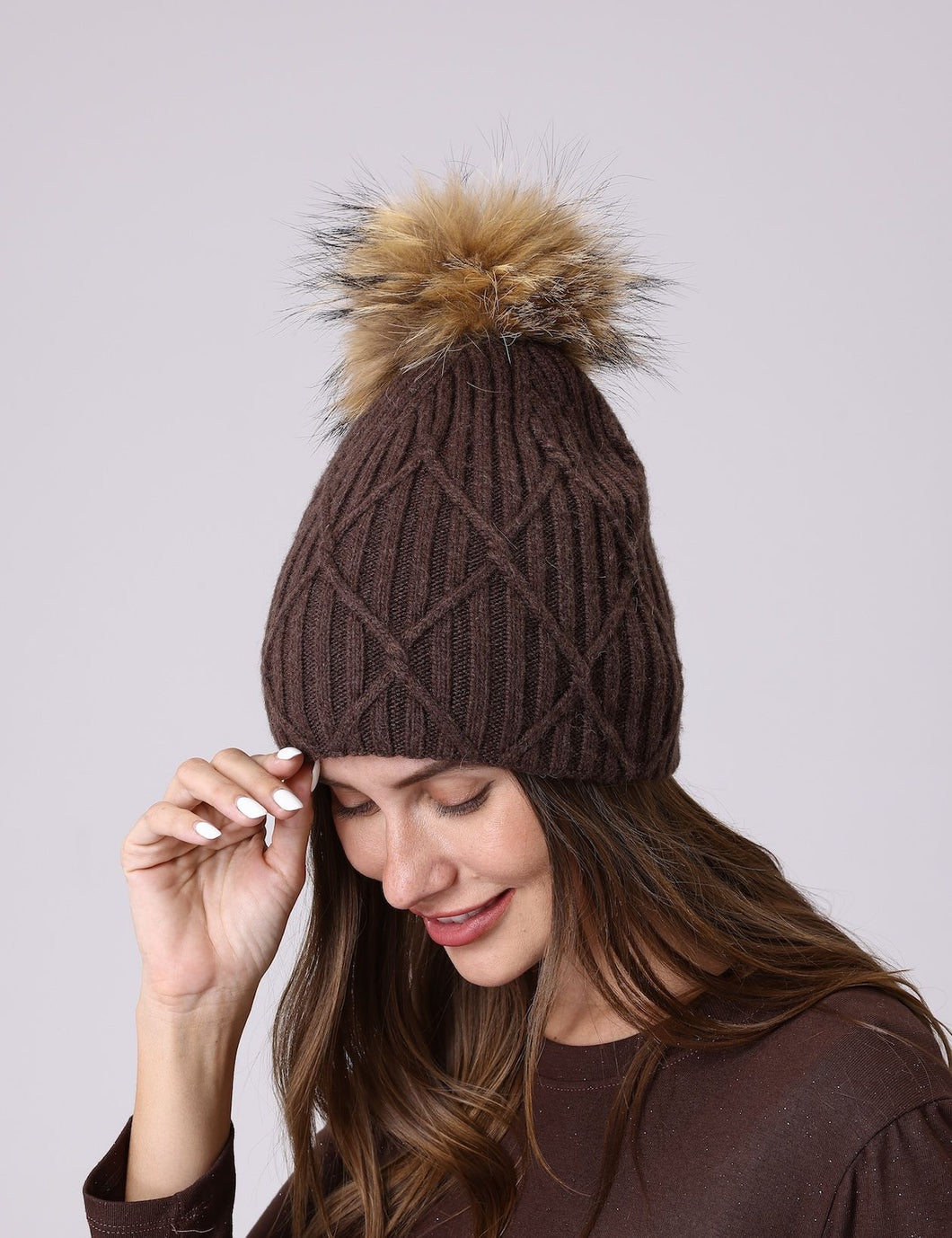 Chocolate Sienna Cashmere Pompom Hat