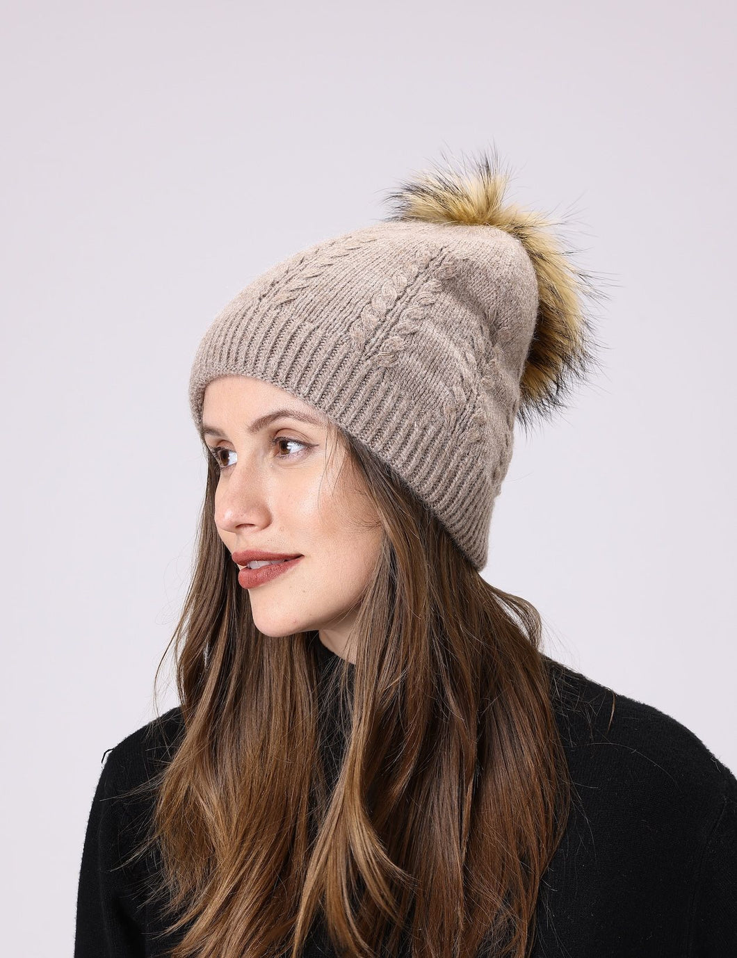 Taupe Rae Cashmere Pompom Hat