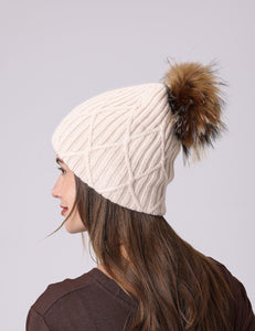 Creme Sienna Cashmere Pompom Hat